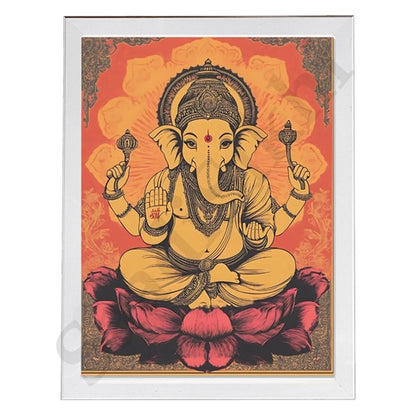 Abstract Modern Om Ganesha Minimalist Line Drawing Indian Hindu God Home Wall Decor I Boho Art I Simple Ganesha Puja Room Decor IIndian ArtI Wall Frame I with Self Adhesive Hook (SS-GJI-008)