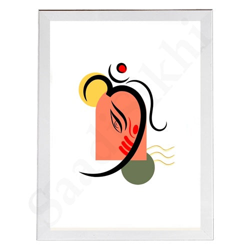 Abstract Modern Om Ganesha Minimalist Line Drawing Indian Hindu God Home Wall Decor I Boho Art I Simple Ganesha Puja Room Decor IIndian ArtI Wall Frame I with Self Adhesive Hook (SS-GJI-010)