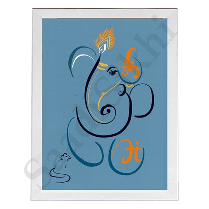 Abstract Modern Om Ganesha Minimalist Line Drawing Indian Hindu God Home Wall Decor I Boho Art I Simple Ganesha Puja Room Decor IIndian ArtI Wall Frame I with Self Adhesive Hook (SS-GJI-009)