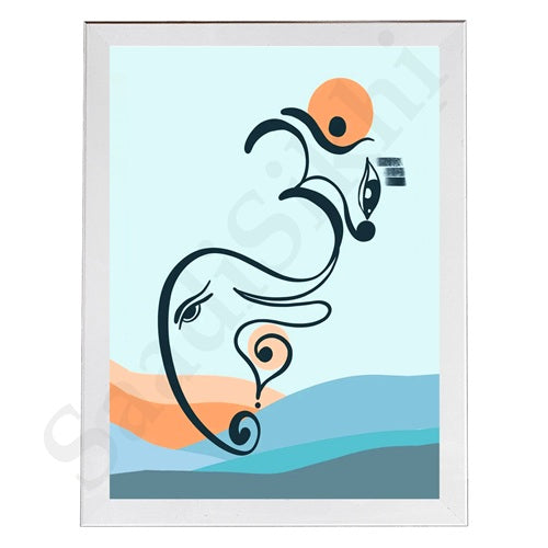 Abstract Modern Om Ganesha Minimalist Line Drawing Indian Hindu God Home Wall Decor I Boho Art I Simple Ganesha Puja Room Decor IIndian ArtI Wall Frame I with Self Adhesive Hook (SS-GJI-019)