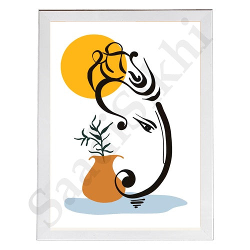 Abstract Modern Om Ganesha Minimalist Line Drawing Indian Hindu God Home Wall Decor I Boho Art I Simple Ganesha Puja Room Decor IIndian ArtI Wall Frame I with Self Adhesive Hook (SS-GJI-002)