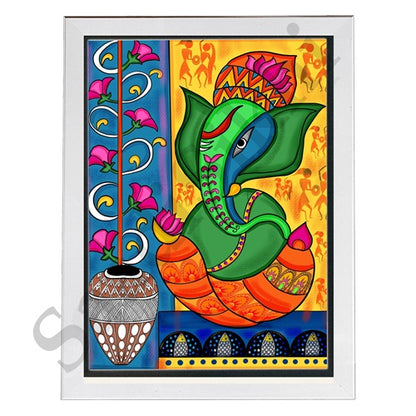 Colorful Madhubani Indian God Ganesha print I Meditation art decor I Yoga studio | Colorful wall decor I Indian Art I Wall Frame I with Self Adhesive Hook