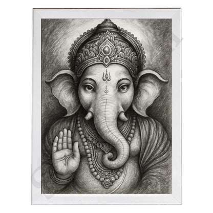 Abstract Modern Om Ganesha Minimalist Line Drawing Indian Hindu God Home Wall Decor I Boho Art I Simple Ganesha Puja Room Decor IIndian ArtI Wall Frame I with Self Adhesive Hook (SS-GJI-005)