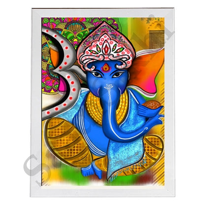 Colorful Madhubani Indian God Ganesha print I Meditation art decor I Yoga studio | Colorful wall decor I Indian Art I Wall Frame I with Self Adhesive Hook