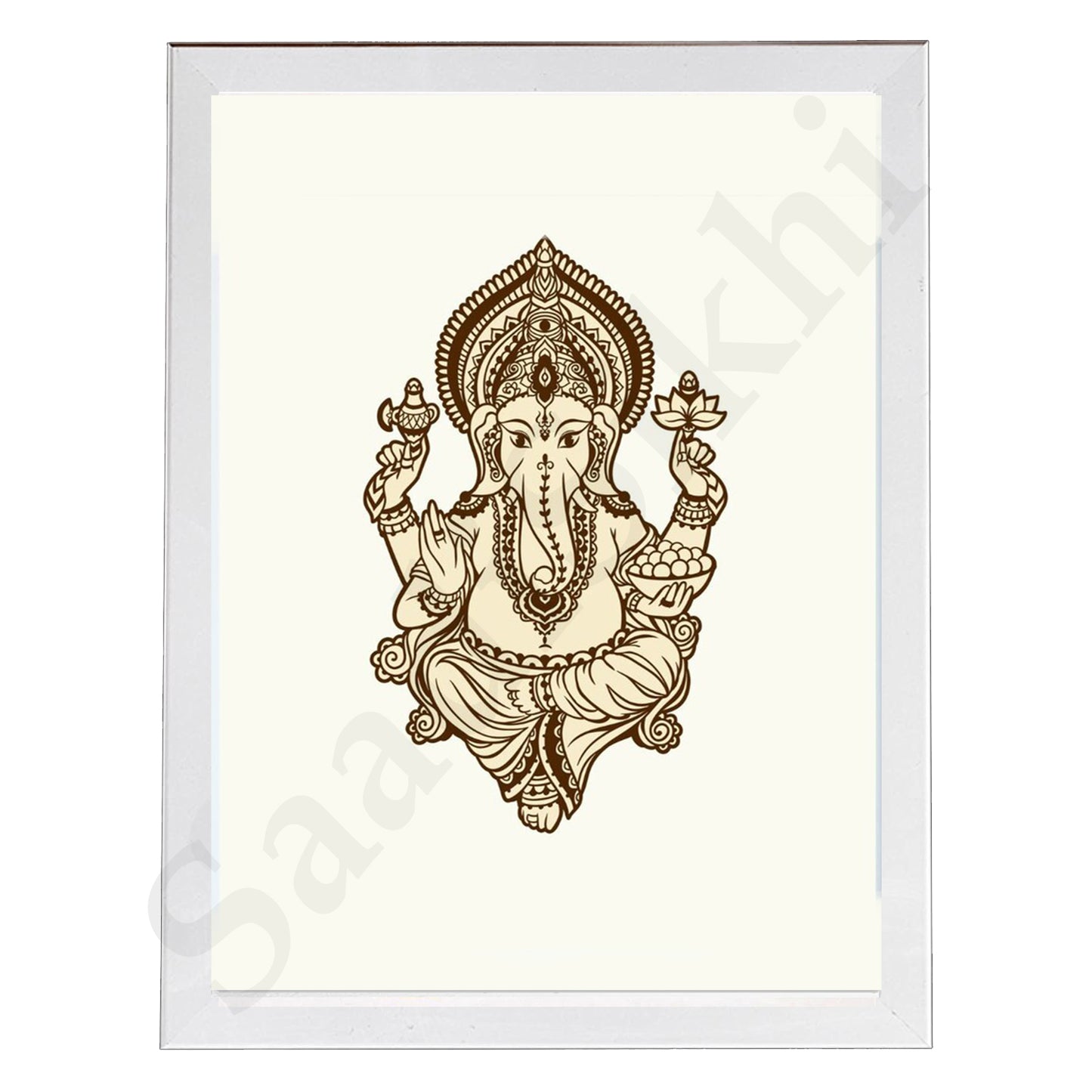 Abstract Modern Om Ganesha Minimalist Line Drawing Indian Hindu God Home Wall Decor I Boho Art I Simple Ganesha Puja Room Decor IIndian ArtI Wall Frame I with Self Adhesive Hook (SS-GJI-013)