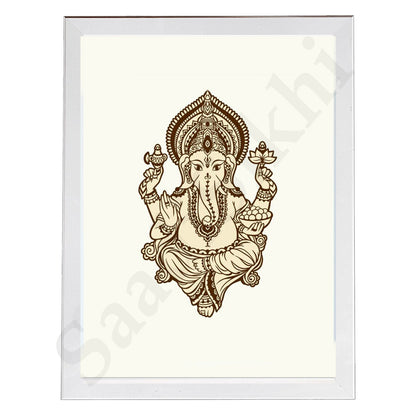 Abstract Modern Om Ganesha Minimalist Line Drawing Indian Hindu God Home Wall Decor I Boho Art I Simple Ganesha Puja Room Decor IIndian ArtI Wall Frame I with Self Adhesive Hook (SS-GJI-013)