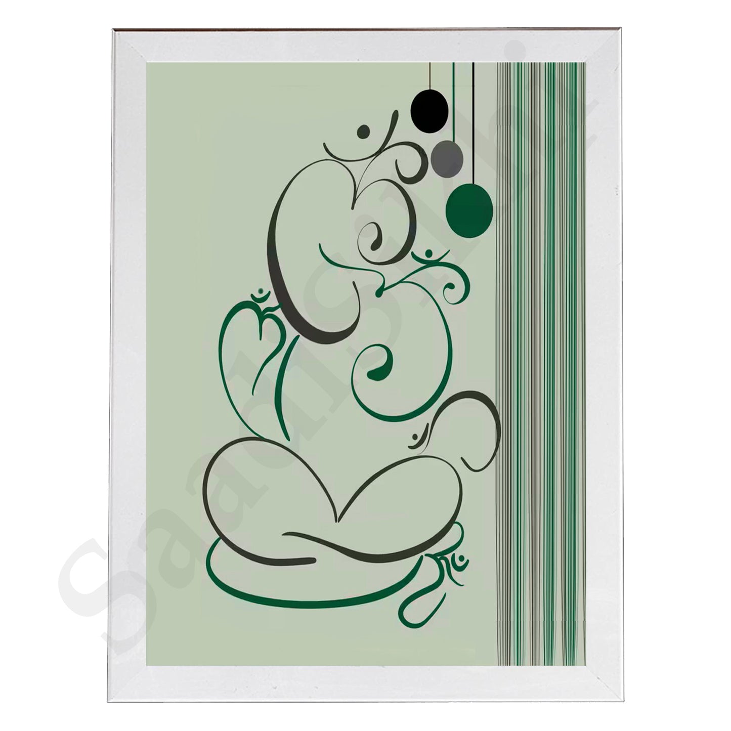 Abstract Modern Om Ganesha Minimalist Line Drawing Indian Hindu God Home Wall Decor I Boho Art I Simple Ganesha Puja Room Decor IIndian ArtI Wall Frame I with Self Adhesive Hook (SS-GJI-012)