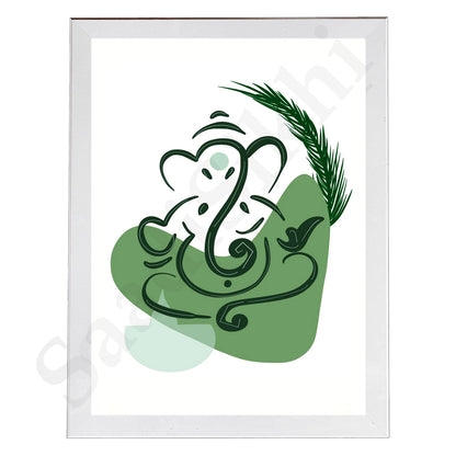 Abstract Modern Om Ganesha Minimalist Line Drawing Indian Hindu God Home Wall Decor I Boho Art I Simple Ganesha Puja Room Decor IIndian ArtI Wall Frame I with Self Adhesive Hook (SS-GJI-003)