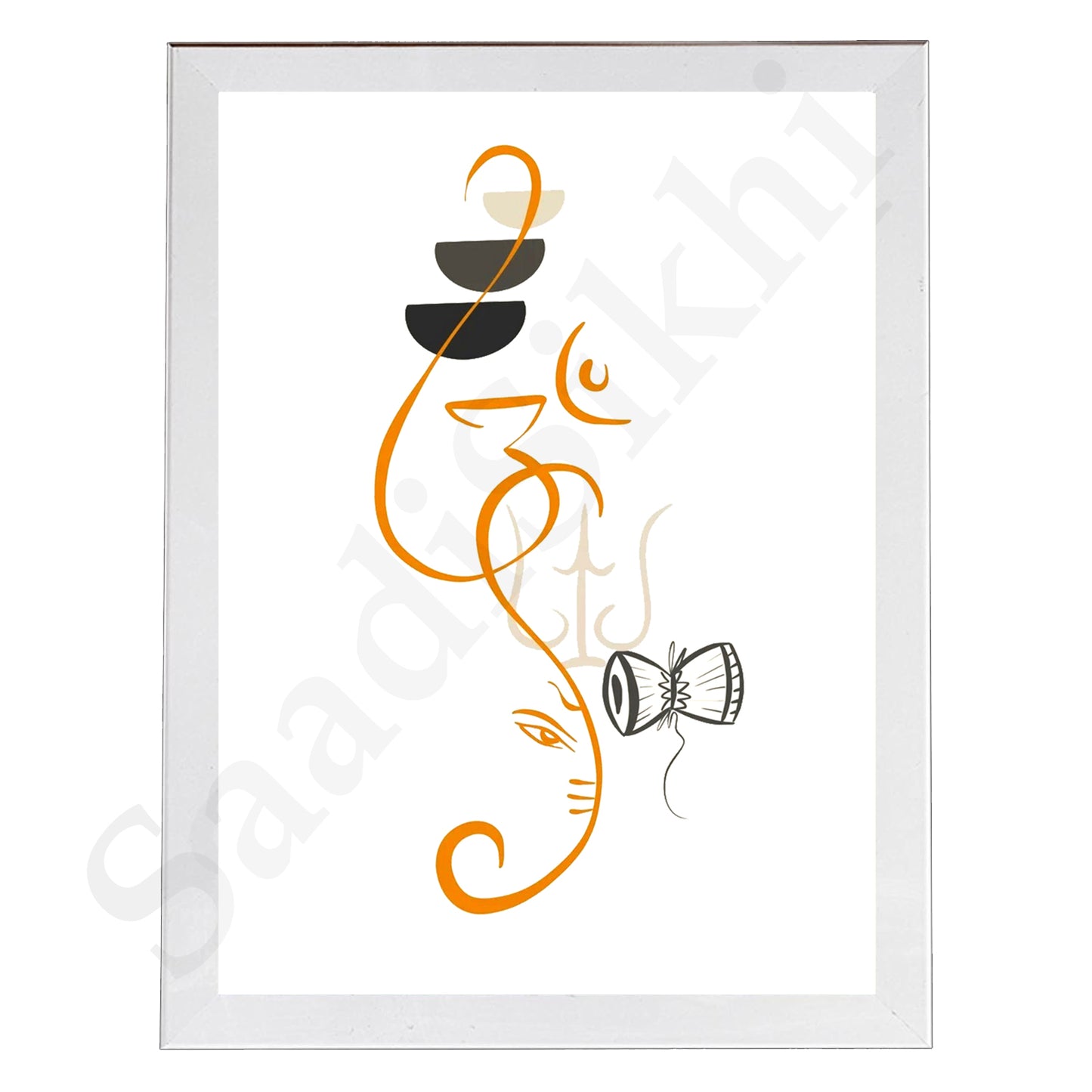 Abstract Modern Om Ganesha Minimalist Line Drawing Indian Hindu God Home Wall Decor I Boho Art I Simple Ganesha Puja Room Decor IIndian ArtI Wall Frame I with Self Adhesive Hook (SS-GJI-004)