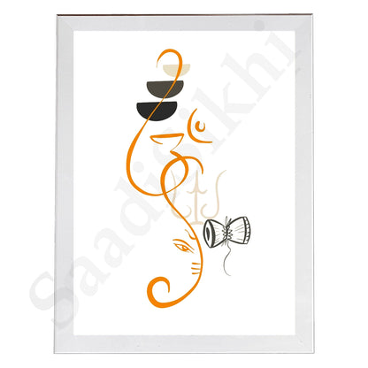 Abstract Modern Om Ganesha Minimalist Line Drawing Indian Hindu God Home Wall Decor I Boho Art I Simple Ganesha Puja Room Decor IIndian ArtI Wall Frame I with Self Adhesive Hook (SS-GJI-004)
