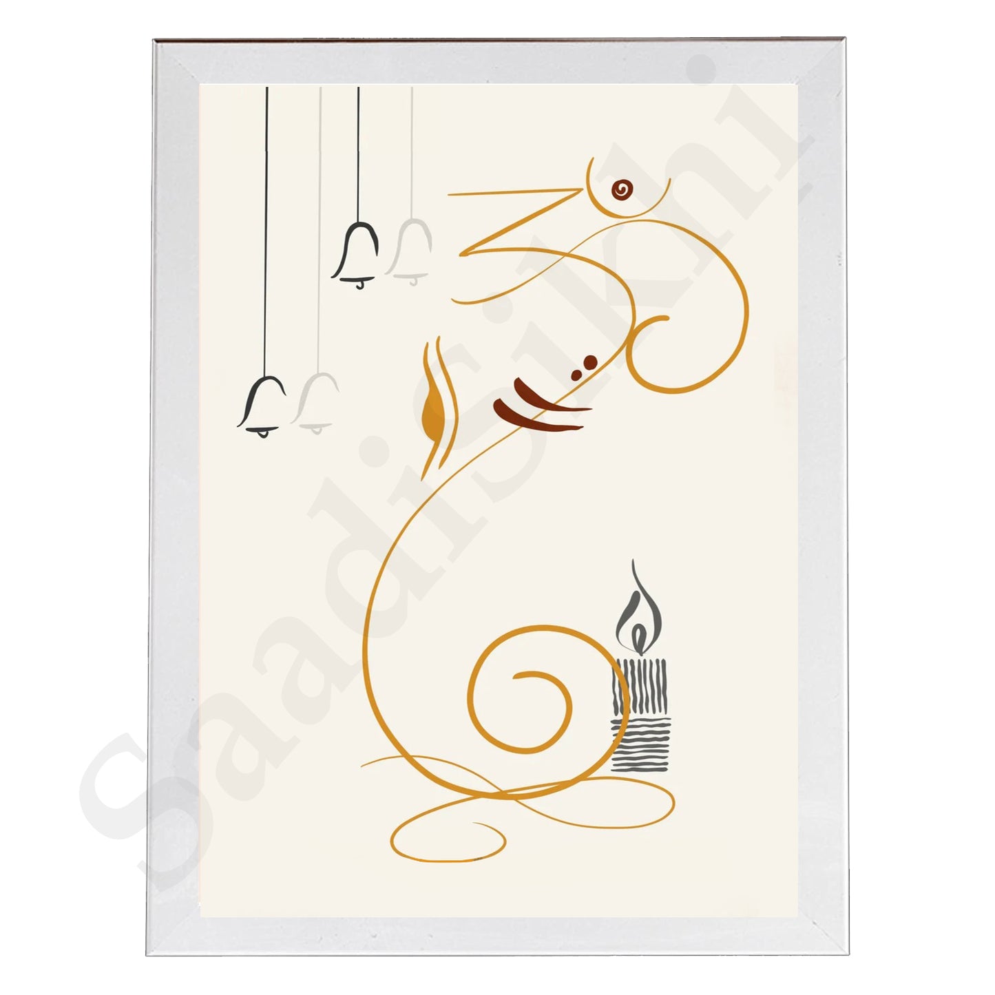 Abstract Modern Om Ganesha Minimalist Line Drawing Indian Hindu God Home Wall Decor I Boho Art I Simple Ganesha Puja Room Decor IIndian ArtI Wall Frame I with Self Adhesive Hook (SS-GJI-018)