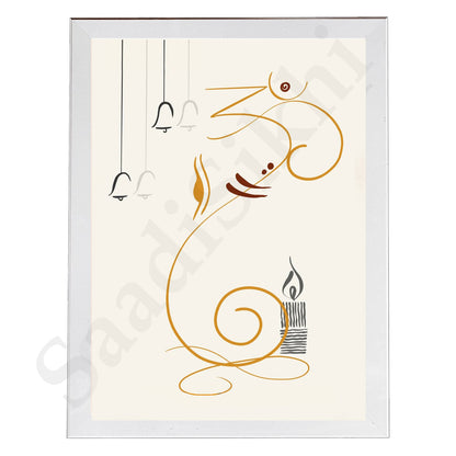 Abstract Modern Om Ganesha Minimalist Line Drawing Indian Hindu God Home Wall Decor I Boho Art I Simple Ganesha Puja Room Decor IIndian ArtI Wall Frame I with Self Adhesive Hook (SS-GJI-018)