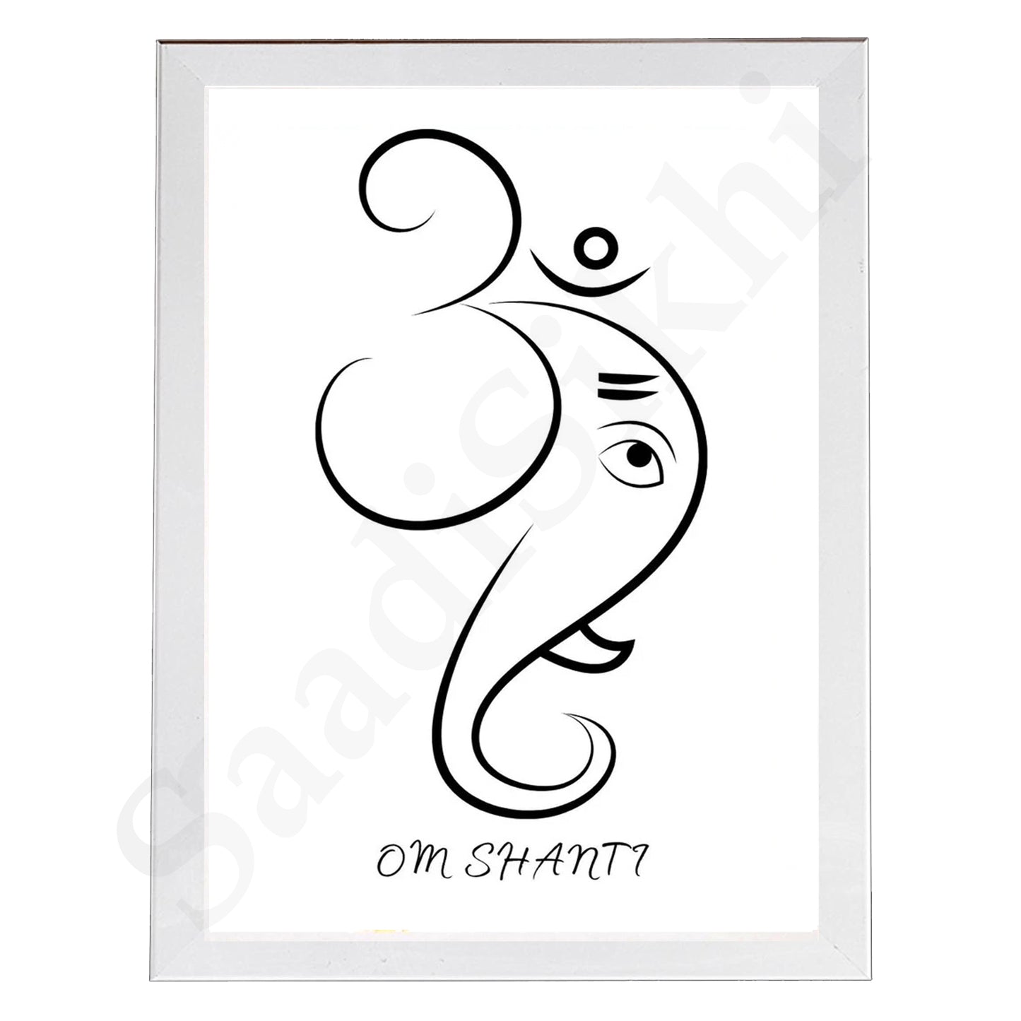 Abstract Modern Om Ganesha Minimalist Line Drawing Indian Hindu God Home Wall Decor I Boho Art I Simple Ganesha Puja Room Decor IIndian ArtI Wall Frame I with Self Adhesive Hook (SS-GJI-007)