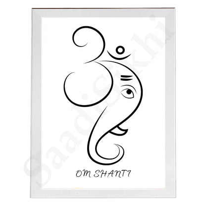 Abstract Modern Om Ganesha Minimalist Line Drawing Indian Hindu God Home Wall Decor I Boho Art I Simple Ganesha Puja Room Decor IIndian ArtI Wall Frame I with Self Adhesive Hook (SS-GJI-007)