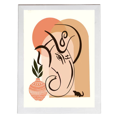Abstract Modern Ganesha Minimalist Line Drawing Indian Hindu God Home Wall Decor I Boho Art I Simple Ganesha Puja Room Decor I Indian ArtI Wall Frame I with Self Adhesive Hook (SS-GJI-001)