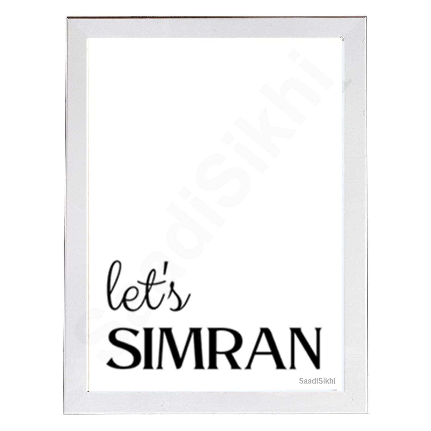 SaadiSikhi I Let's Simran, Religious Wall Art, Monochrome Simran Corner Print, Pooja Room or Kids Bedroom Sikh Quotes Wall Art, Sikh Religious Gift | Sikh Home Decor I with Self Adhesive Hook