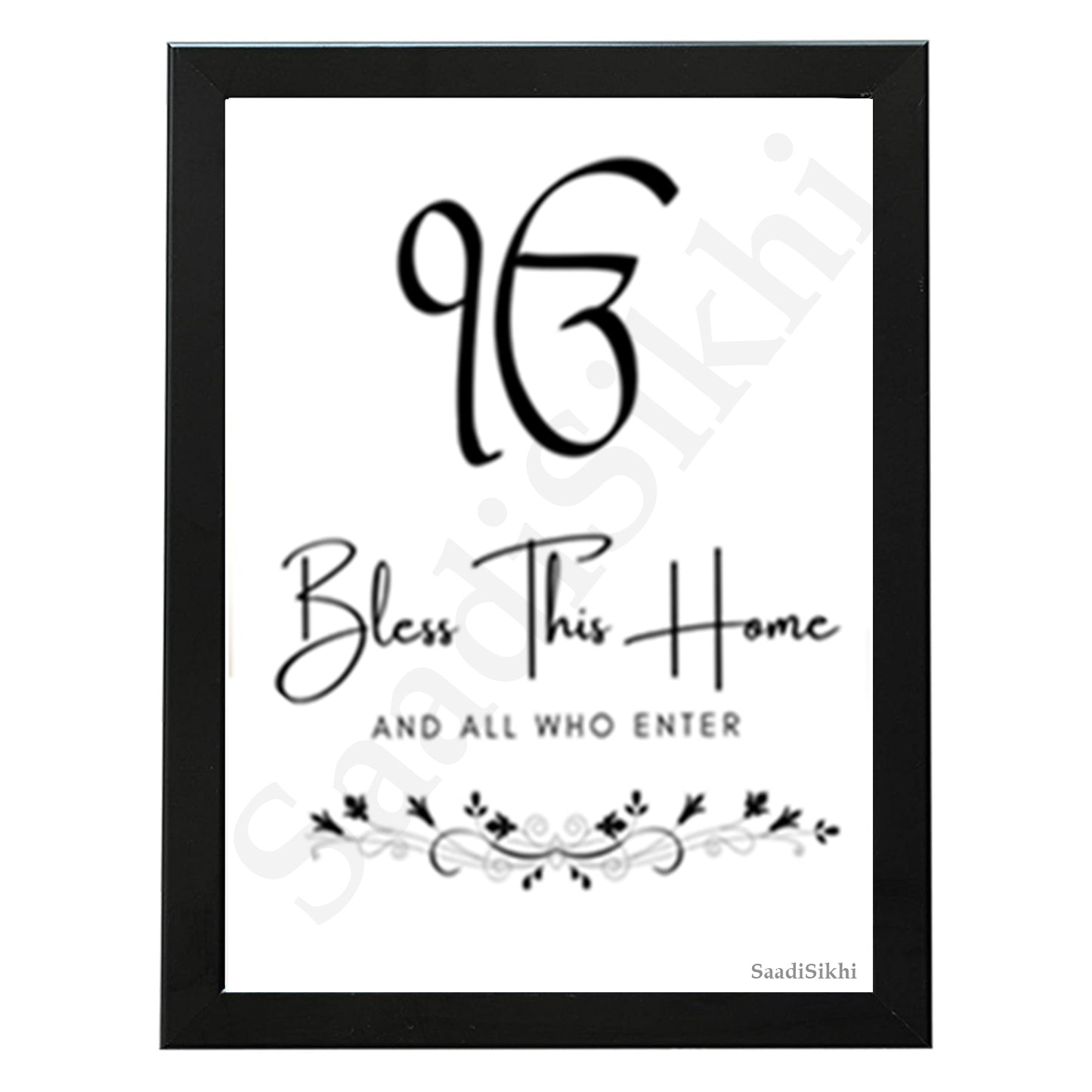 SaadiSikhi I Ek Onkar Bless This Home And All Who Enter Entryway Art Print I Welcome Punjabi Entryway Sign I Housewarming I Sikh Home Decor I Wall Art Frame I with Self Adhesive Hook (SS-BTH-731)