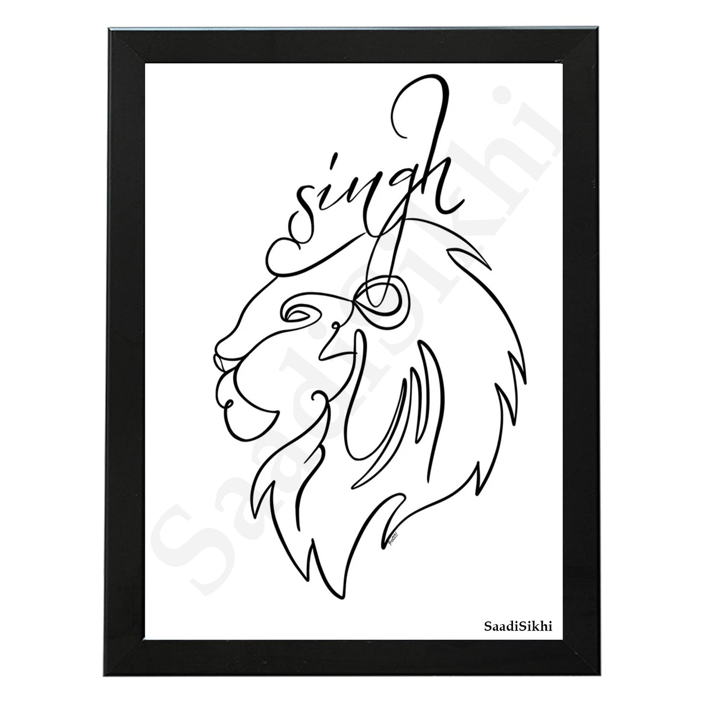 SaadiSikhi I Singh Lion Khalsa Line Art Minimalist Sikh Home Decor I Punjabi Wall Posters I Pride of Singh Calligraphy I Singh Art Print I Sikh SikhismHousewarming I Punjabi gift I Wall Art Frame I with Self Adhesive Hook