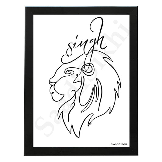 SaadiSikhi I Singh Lion Khalsa Line Art Minimalist Sikh Home Decor I Punjabi Wall Posters I Pride of Singh Calligraphy I Singh Art Print I Sikh SikhismHousewarming I Punjabi gift I Wall Art Frame I with Self Adhesive Hook