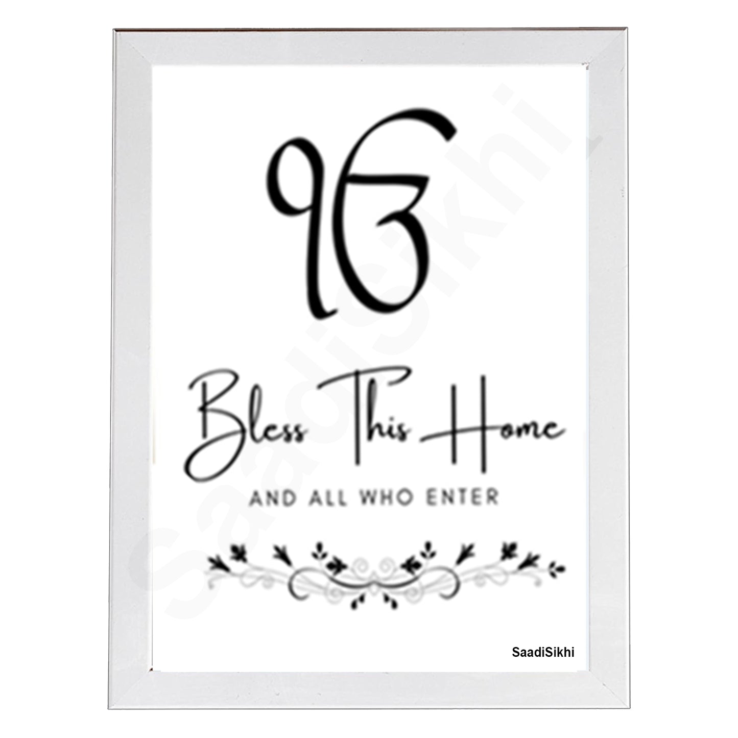 SaadiSikhi I Ek Onkar Bless This Home And All Who Enter Entryway Art Print I Welcome Punjabi Entryway Sign I Housewarming I Sikh Home Decor I Wall Art Frame I with Self Adhesive Hook (SS-BTH-731)