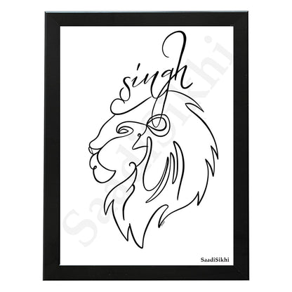 SaadiSikhi I Singh Lion Khalsa Line Art Minimalist Sikh Home Decor I Punjabi Wall Posters I Pride of Singh Calligraphy I Singh Art Print I Sikh SikhismHousewarming I Punjabi gift I Wall Art Frame I with Self Adhesive Hook