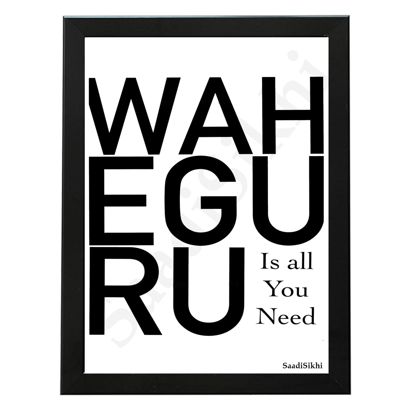 SaadiSikhi I WAHEGURU Quote I Quote Typography Print I Indian Punjabi Home Decor Sign I Entryway Decor I Inspirational Wall Art I Minimalistic Wall Art Frame I with Self Adhesive Hook