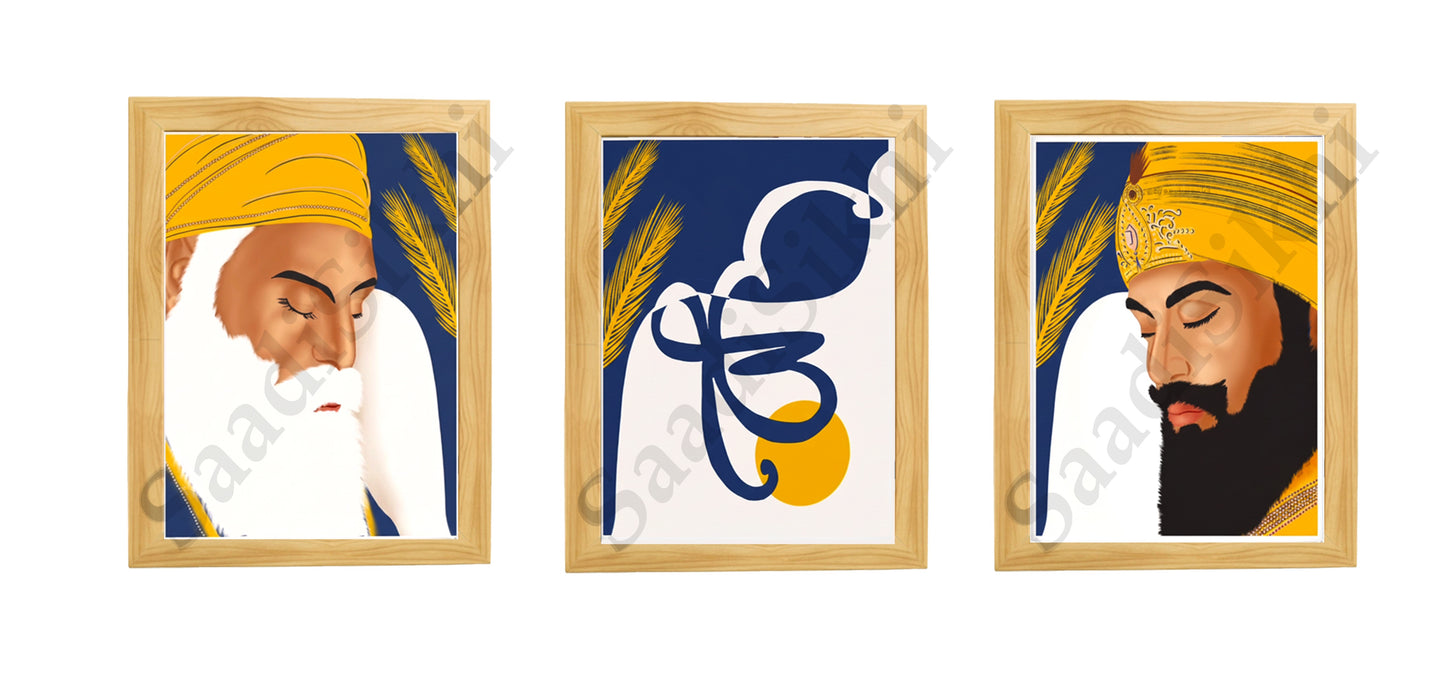 SaadiSikhi I SET OF 3 - Wall Decor Prints For Home , Housewarming Gifts, Sikh Quotes I Sikh Gift Ideas I Premium Office Desk / Study Desk / Side Tables and Wall Gurbani Art Wall Frames I with Self Adhesive Hook