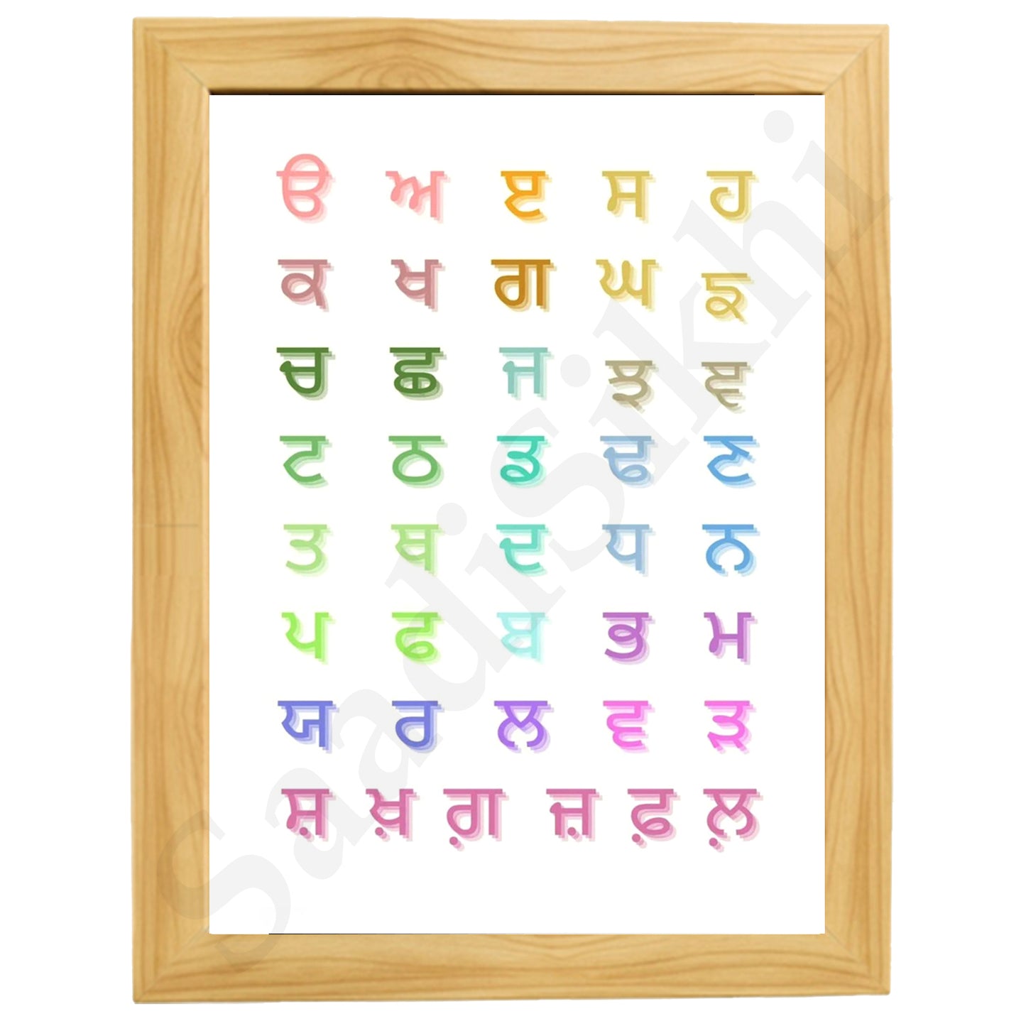 SaadiSikhi I Sikh Educational Wall Art "The Punjabi Gurmukhi Alphabet" Chart Frame Back To School Classroom Wall Decor Nursery Wall Art Kids Room Decor  Premium Office Desk / Study Desk / Side Tables and Wall Art Frames with Self Adhesive Hooks
