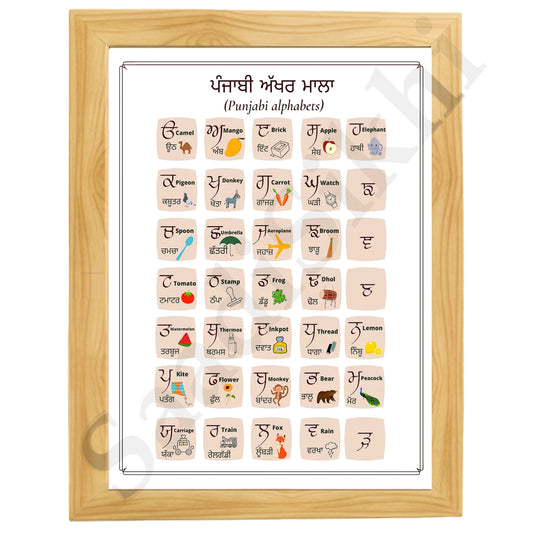 SaadiSikhi I Sikh Educational Wall Art Punjabi Alphabets Chart Frame Back To School Classroom Wall Decor Nursery Wall Art Kids Room Decor  Premium Office Desk / Study Desk / Side Tables and Wall Art Frames with Self Adhesive Hooks