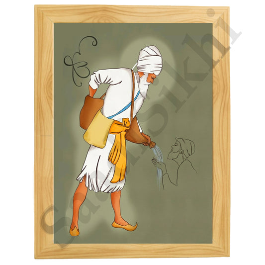 SaadiSikhi I "Bhai Kanhaiya Ji" - Wall Decor Prints For Home , Housewarming Gifts, Sikh Quotes I Sikh Gift Ideas I Premium Office Desk / Study Desk / Side Tables and Wall Gurbani Art Wall Frames I with Self Adhesive Hook