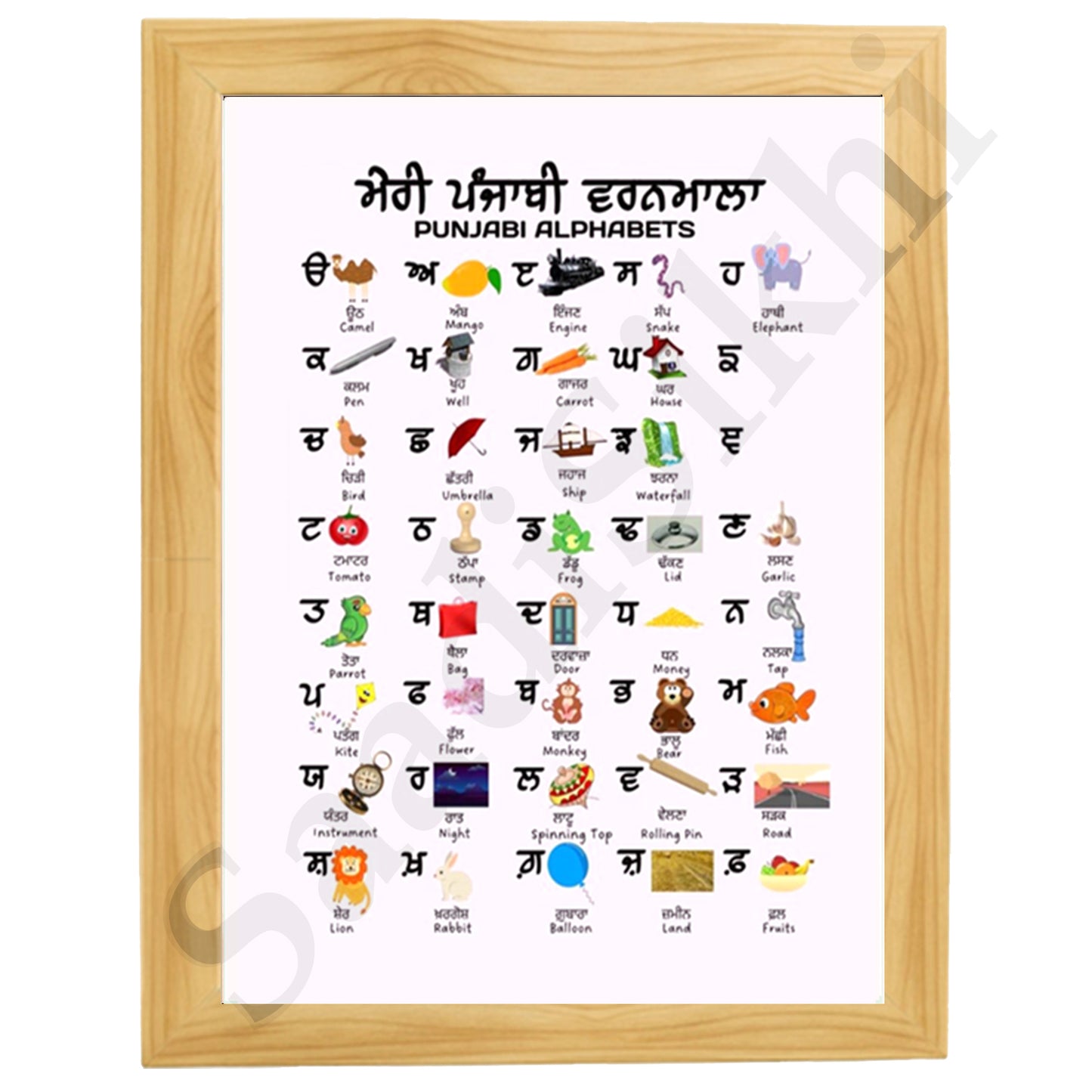 SaadiSikhi I Sikh Educational Wall Art Punjabi Alphabets Chart Frame Back To School Classroom Wall Decor Nursery Wall Art Kids Room Decor  Premium Office Desk / Study Desk / Side Tables and Wall Art Frames with Self Adhesive Hooks