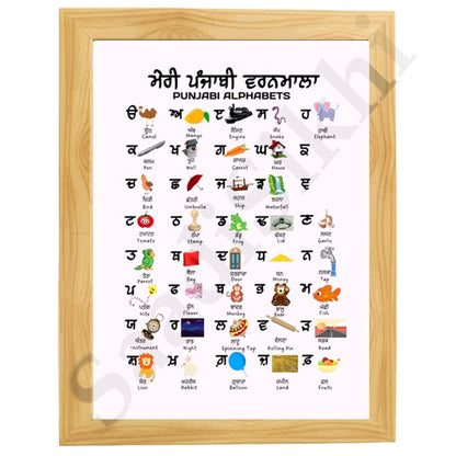 SaadiSikhi I Sikh Educational Wall Art Punjabi Alphabets Chart Frame Back To School Classroom Wall Decor Nursery Wall Art Kids Room Decor  Premium Office Desk / Study Desk / Side Tables and Wall Art Frames with Self Adhesive Hooks