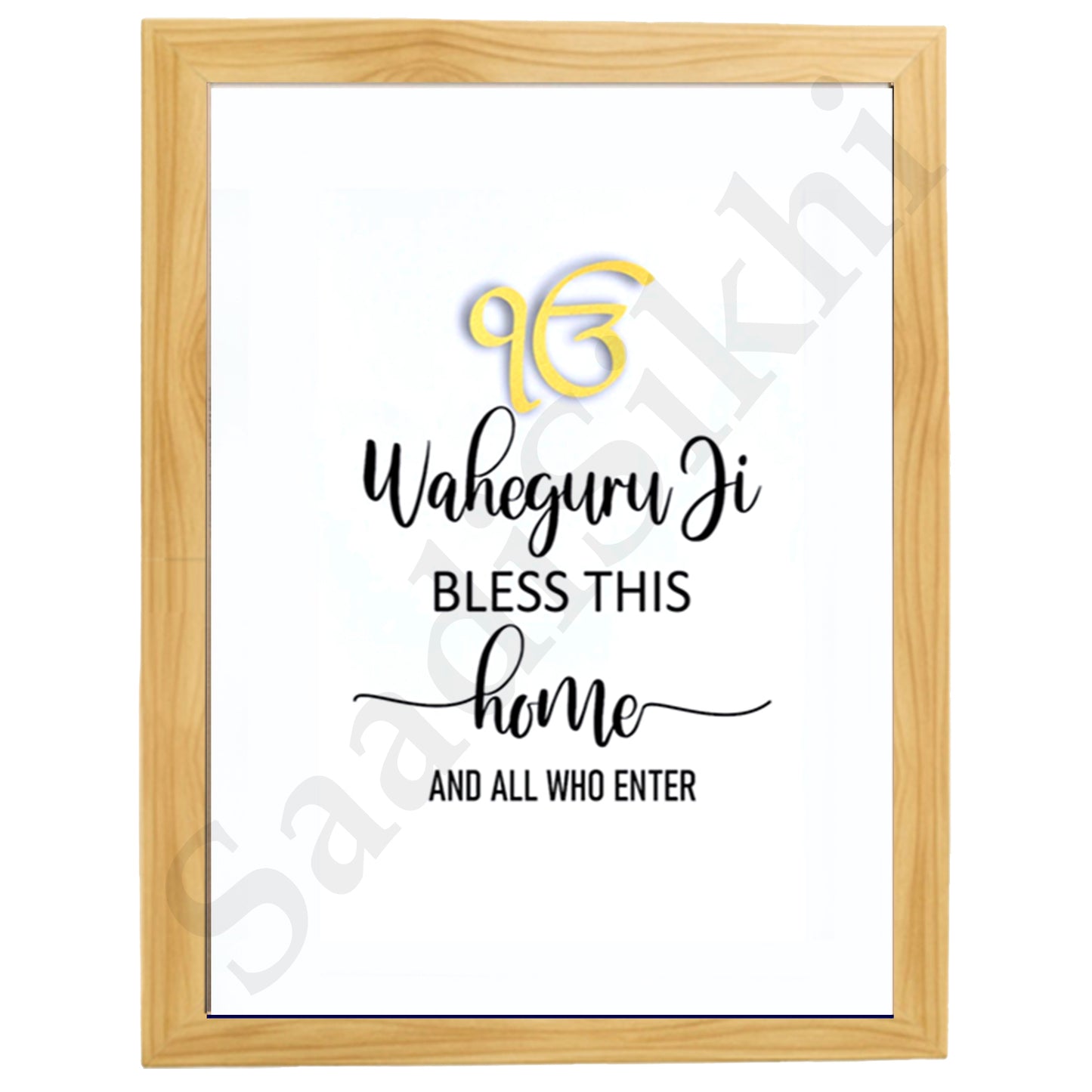 SaadiSikhi I "Waheguru Bless This Home" - Wall Decor Prints For Home , Housewarming Gifts, Sikh Quotes I Sikh Gift Ideas I Premium Office Desk / Study Desk / Side Tables and Wall Gurbani Art Wall Frames I with Self Adhesive Hook