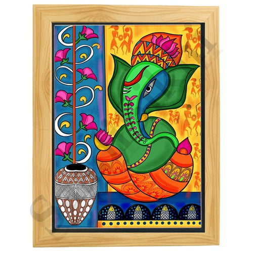 Colorful Madhubani Indian God Ganesha print I Meditation art decor I Yoga studio | Colorful wall decor I Indian Art I Wall Frame I with Self Adhesive Hook