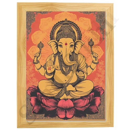 Abstract Modern Om Ganesha Minimalist Line Drawing Indian Hindu God Home Wall Decor I Boho Art I Simple Ganesha Puja Room Decor IIndian ArtI Wall Frame I with Self Adhesive Hook (SS-GJI-008)