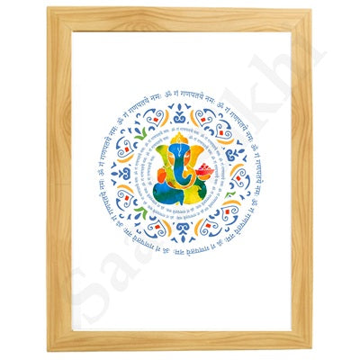 Ganesha Wall Art with Sanskrit Mantra Indian Hindu God Home Wall Decor I Indian Art I Wall Frame I with Self Adhesive Hook