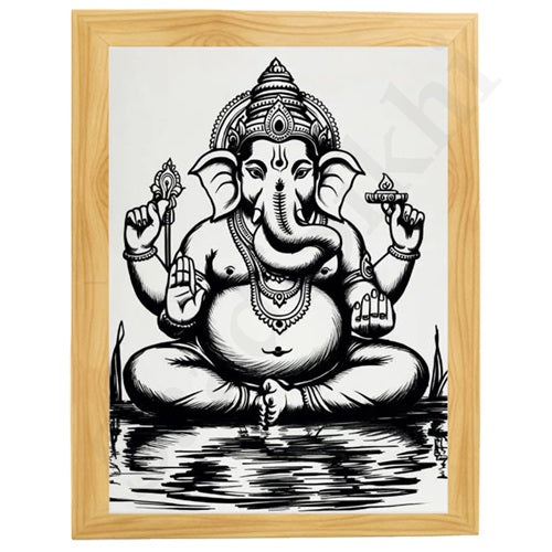 Abstract Modern Om Ganesha Minimalist Line Drawing Indian Hindu God Home Wall Decor I Boho Art I Simple Ganesha Puja Room Decor IIndian ArtI Wall Frame I with Self Adhesive Hook (SS-GJI-026)