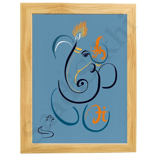 Abstract Modern Om Ganesha Minimalist Line Drawing Indian Hindu God Home Wall Decor I Boho Art I Simple Ganesha Puja Room Decor IIndian ArtI Wall Frame I with Self Adhesive Hook (SS-GJI-009)