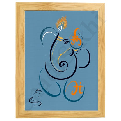 Abstract Modern Om Ganesha Minimalist Line Drawing Indian Hindu God Home Wall Decor I Boho Art I Simple Ganesha Puja Room Decor IIndian ArtI Wall Frame I with Self Adhesive Hook (SS-GJI-009)