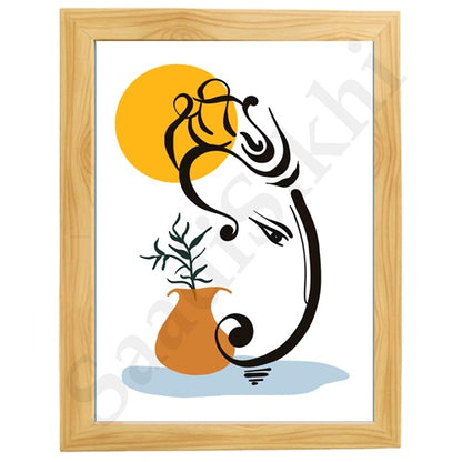 Abstract Modern Om Ganesha Minimalist Line Drawing Indian Hindu God Home Wall Decor I Boho Art I Simple Ganesha Puja Room Decor IIndian ArtI Wall Frame I with Self Adhesive Hook (SS-GJI-002)