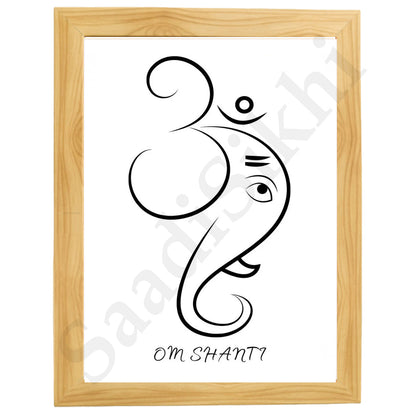 Abstract Modern Om Ganesha Minimalist Line Drawing Indian Hindu God Home Wall Decor I Boho Art I Simple Ganesha Puja Room Decor IIndian ArtI Wall Frame I with Self Adhesive Hook (SS-GJI-007)