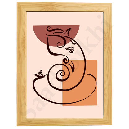 Abstract Modern Om Ganesha Minimalist Line Drawing Indian Hindu God Home Wall Decor I Boho Art I Simple Ganesha Puja Room Decor IIndian ArtI Wall Frame I with Self Adhesive Hook (SS-GJI-024)