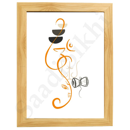 Abstract Modern Om Ganesha Minimalist Line Drawing Indian Hindu God Home Wall Decor I Boho Art I Simple Ganesha Puja Room Decor IIndian ArtI Wall Frame I with Self Adhesive Hook (SS-GJI-004)