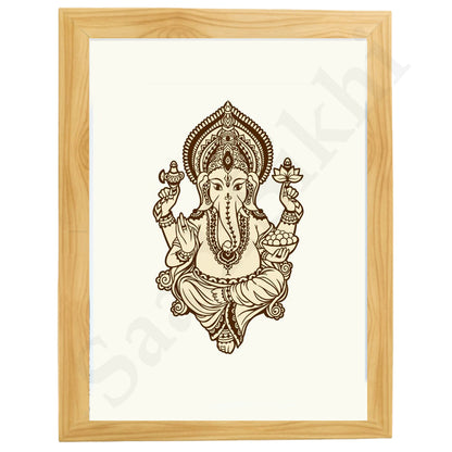 Abstract Modern Om Ganesha Minimalist Line Drawing Indian Hindu God Home Wall Decor I Boho Art I Simple Ganesha Puja Room Decor IIndian ArtI Wall Frame I with Self Adhesive Hook (SS-GJI-013)