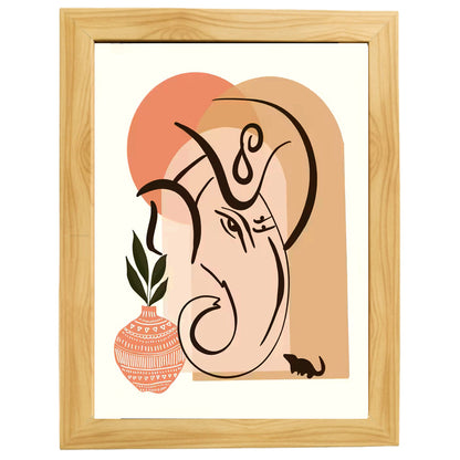 Abstract Modern Ganesha Minimalist Line Drawing Indian Hindu God Home Wall Decor I Boho Art I Simple Ganesha Puja Room Decor I Indian ArtI Wall Frame I with Self Adhesive Hook (SS-GJI-001)