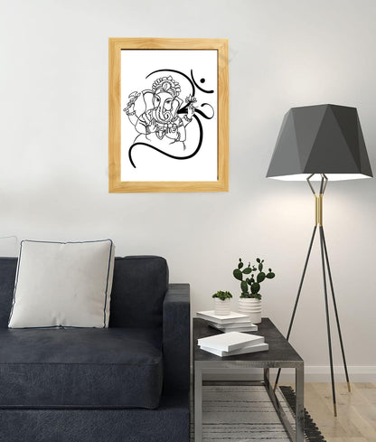 Om Ganesha Minimalist Line Drawing Indian Hindu God Home Wall Decor I Simple Ganesha Puja Room Decor I Indian Religious Gifts I Wall Frame I with Self Adhesive Hook