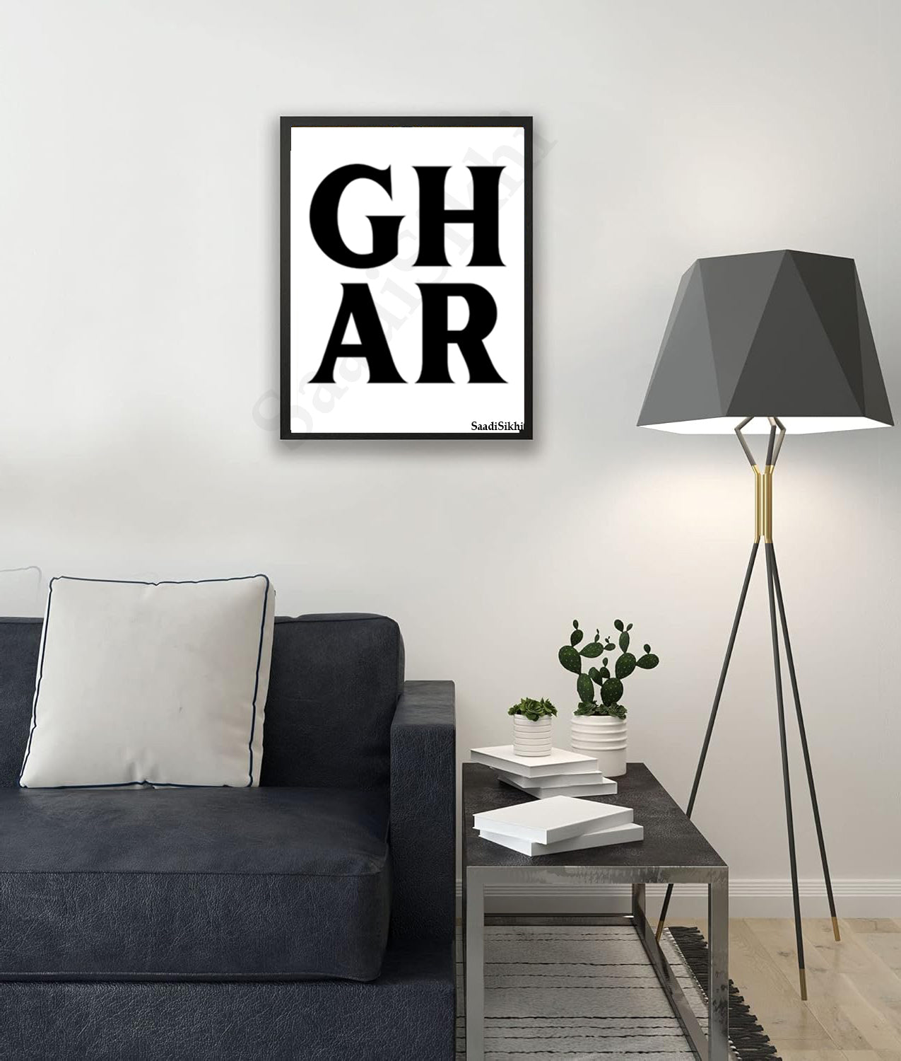 SaadiSikhi I Ghar Home Indian Printable Wall Decor Scandinavian, Living Room Wall Art, Wall Prints Bedroom, Minimalist Print, Inspirational Quote I Punjabi gift I Wall Art Frame I with Self Adhesive Hook