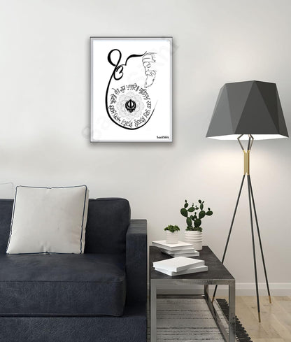 SaadiSikhi I Handwritten Circle Sikh Mool Mantar ekonkar I Japji Sahib Gurbani I SikhPrayer Punjabi I Punjabi Religious HomeDécor | Gurmukhi calligraphy I Wall Art Frame I with Self Adhesive Hook
