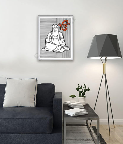 SaadiSikhi SikhArt Print I Sikh Guru Wall Art Poster I Punjabi Sikh Religious Home Wall Décor I Sikhism Painting I Sikh 10 gurus I Sikhism I Wall Art Frame I with Self Adhesive Hook (Baba Nanak ji (Design-1)