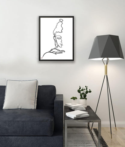 Calm Buddha Half Face Single Line Wall Art I One Line Art Print I Buddha Minimal Art I Modern Poster I Yogi Zen Boho Art I Office Decor I Wall Frame I with Self Adhesive Hook
